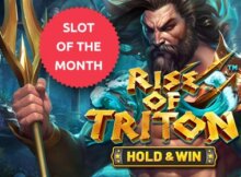 An image of the game Rise of Triton with a Slot of the Month sticker on it