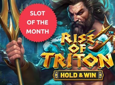 An image of the game Rise of Triton with a Slot of the Month sticker on it