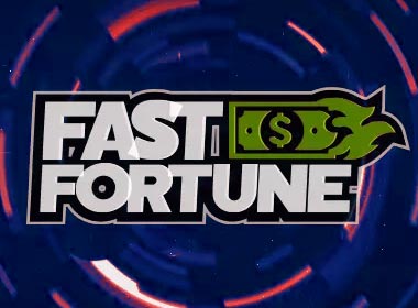 Fast Fortune logo on a blue and pink background