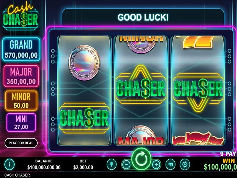 Cash Chaser slot game – 3x3 reels with classic symbols and 4 Jackpots by Spinlogic Gaming.